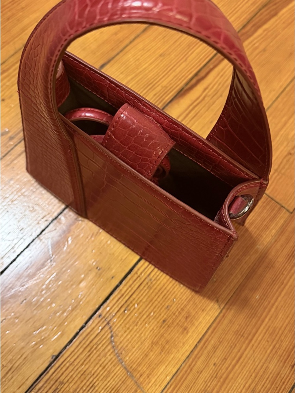 Zara Croc-Embossed Mini Top-Handle Bag in Deep Red - Picture 3 of 6